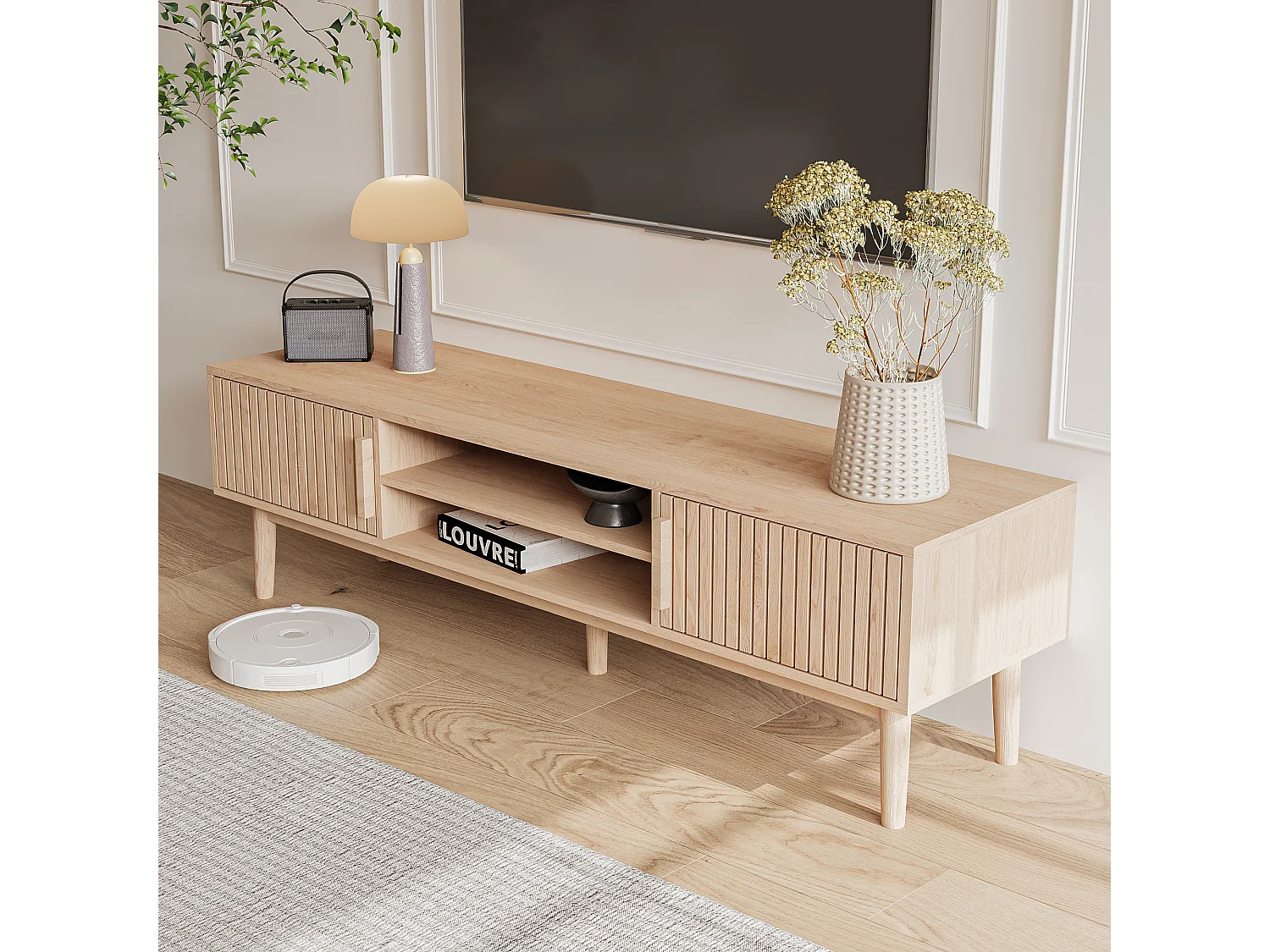 Meuble TV, Banc TV, avec 2 Portes, 120 cm, Meuble TV pour télévision jusqu'à 55-65 Pouces