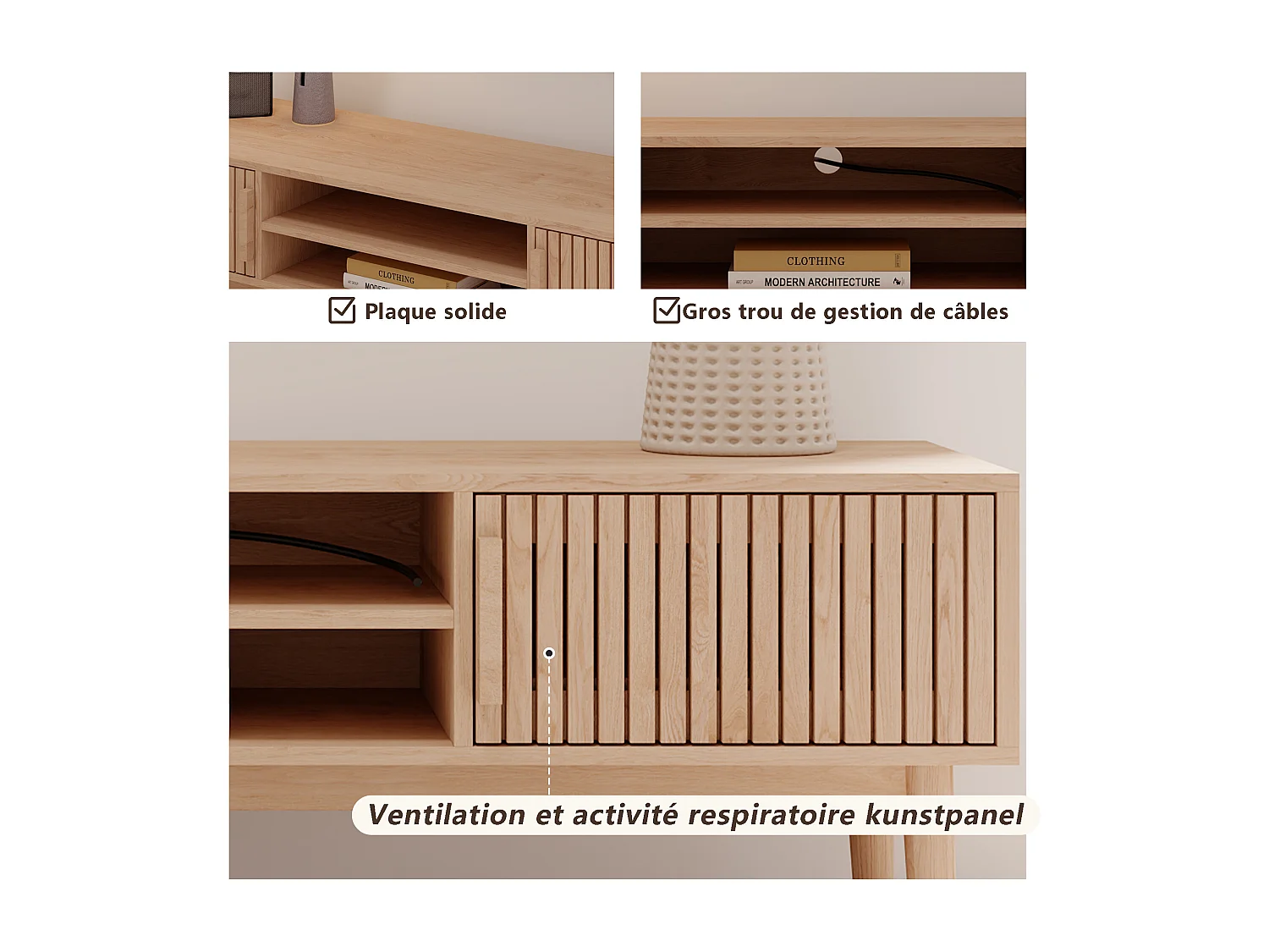 Meuble TV, Banc TV, avec 2 Portes, 120 cm, Meuble TV pour télévision jusqu'à 55-65 Pouces