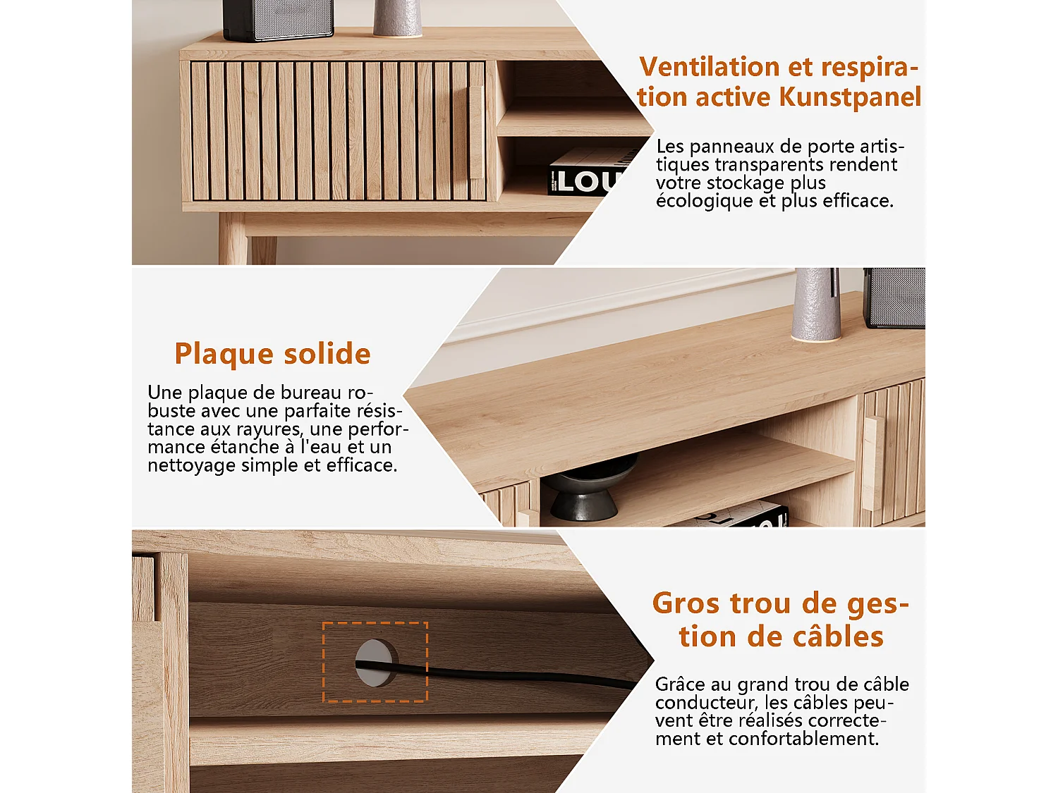 Meuble TV, Banc TV, avec 2 Portes, 120 cm, Meuble TV pour télévision jusqu'à 55-65 Pouces