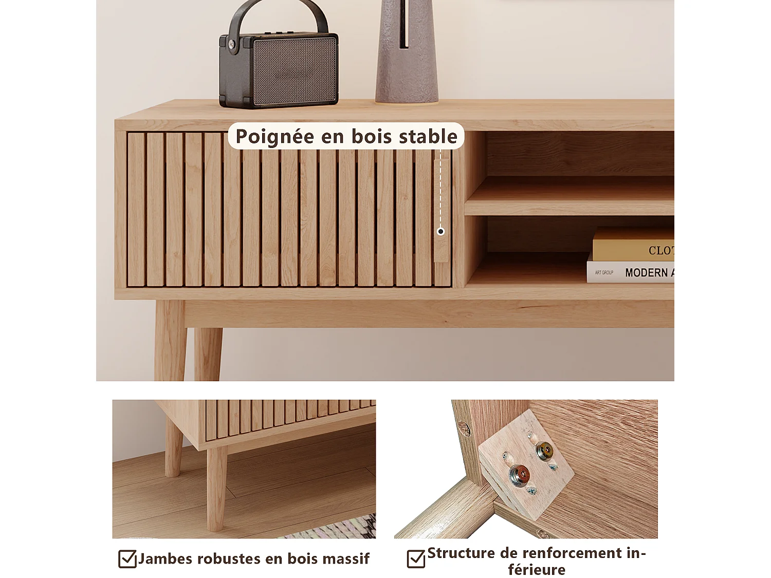 TV-Ständer, TV-Bank, mit 2 Türen, 120 cm, Fernsehschrank für Fernseher bis 55-65 Zoll