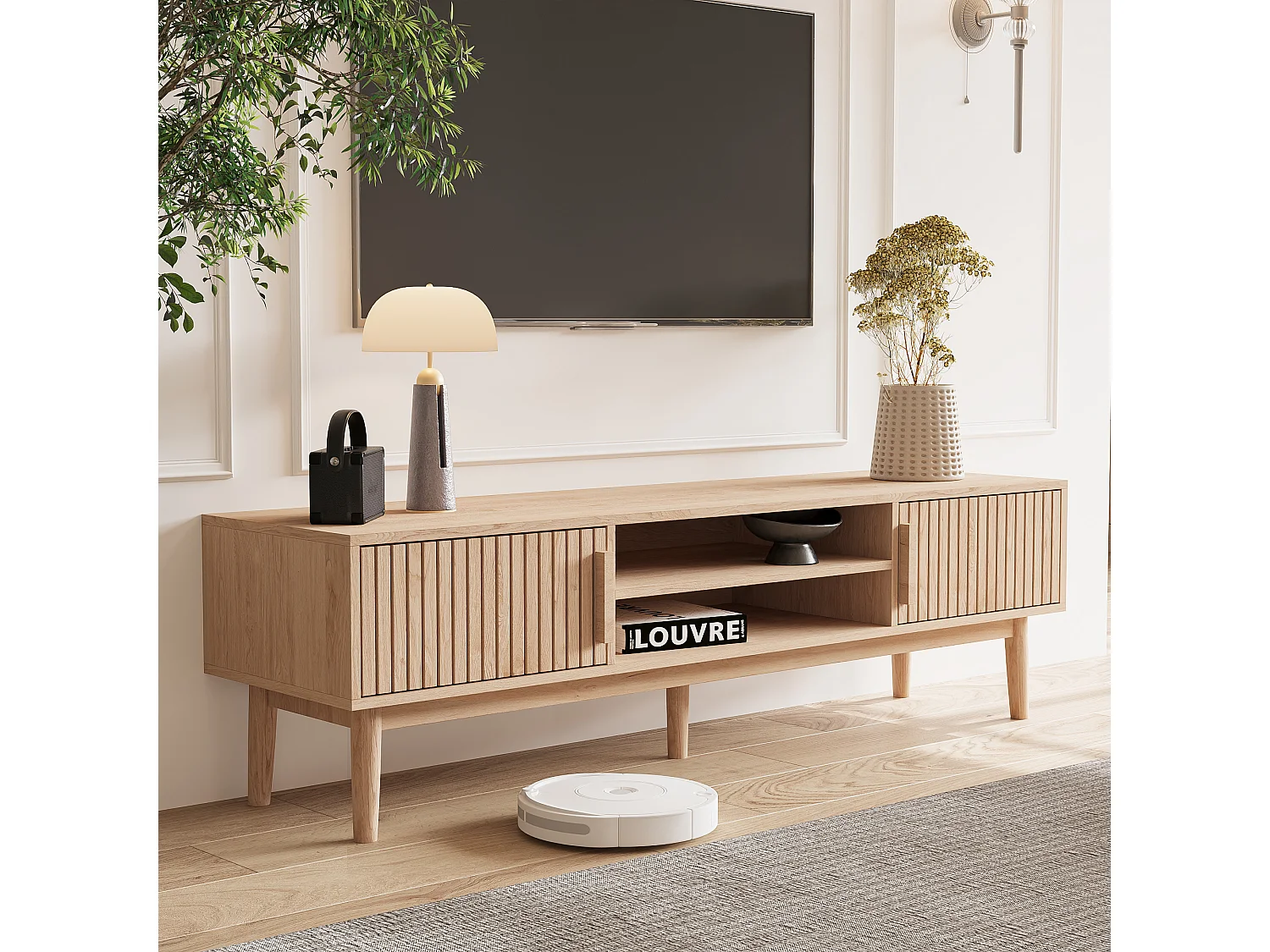 TV-Ständer, TV-Bank, mit 2 Türen, 120 cm, Fernsehschrank für Fernseher bis 55-65 Zoll