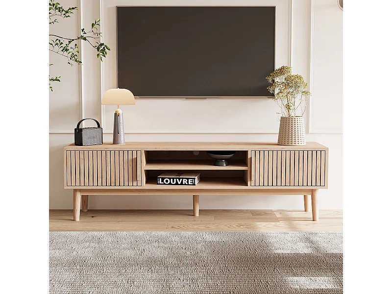 TV-Ständer, TV-Bank, mit 2 Türen, 120 cm, Fernsehschrank für Fernseher bis 55-65 Zoll