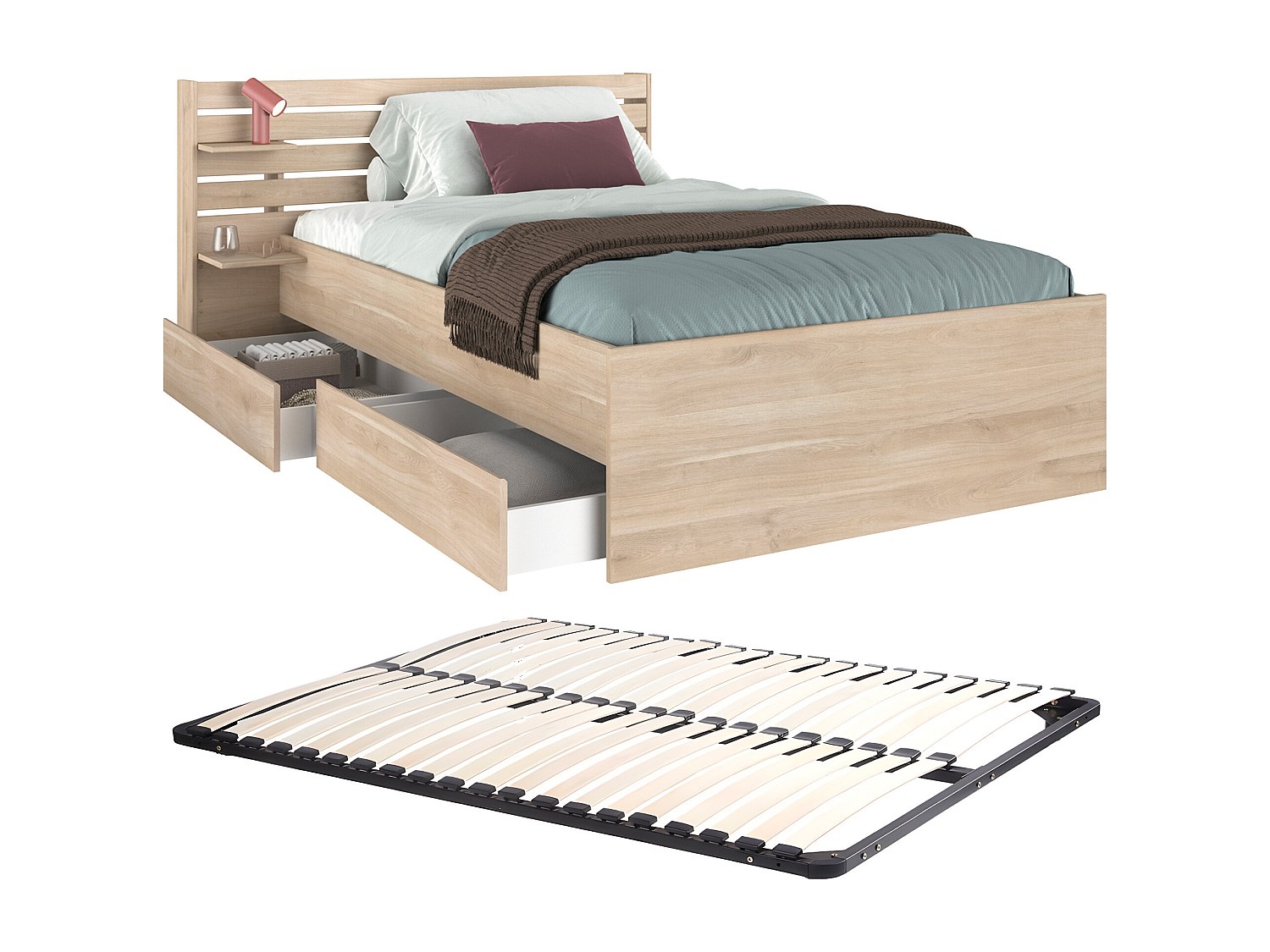 Bett mit Stauraum - 120 x 190 cm - Natur + Lattenrost - TENALIA günstig online kaufen