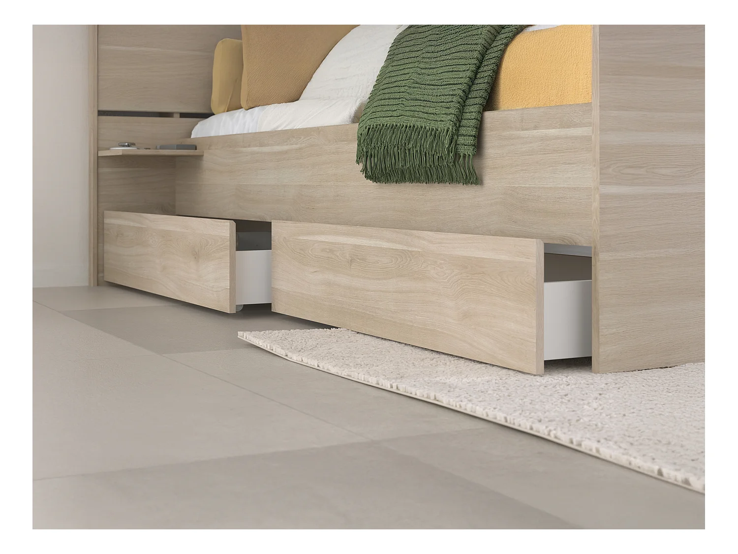 Cama 120 x 190 cm con 4 cajones - Color: Natural + Somier - TENALIA