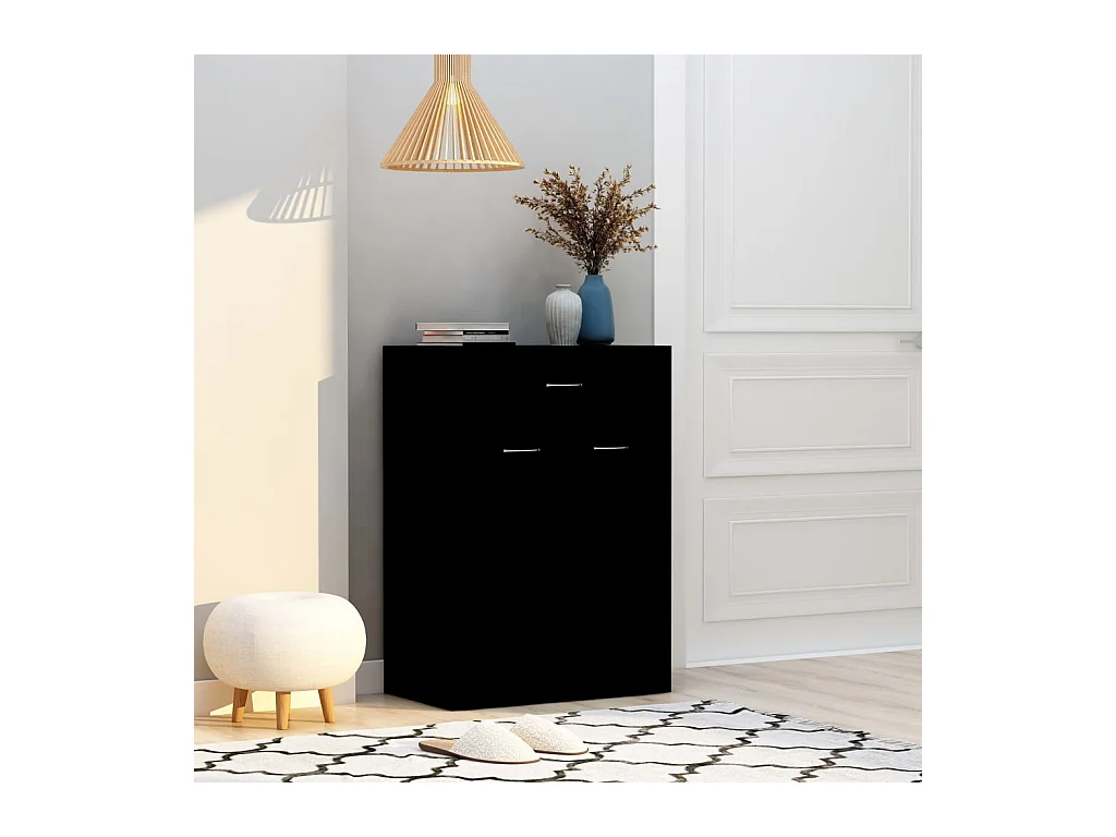 Szafka na buty Czarna 60x35x84 cm Z drewna inżynieryjnego z szufladą, 2 drzwiami i 4 półkami