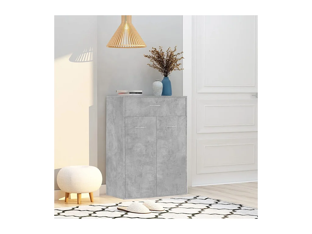 Armoire à Chaussures Gris Béton 60x35x84 cm avec Tiroir, 2 Portes et 4 Étagères en Bois d'Ingénierie