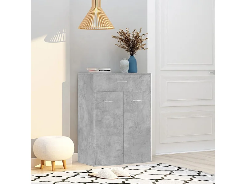 Armoire à Chaussures Gris Béton 60x35x84 cm avec Tiroir, 2 Portes et 4 Étagères en Bois d'Ingénierie