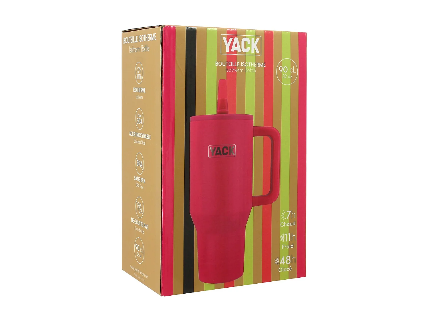 Yack - Gobelet Isotherme Yack 90cl En Acier Inoxydable Fushia Anti-dérapant
