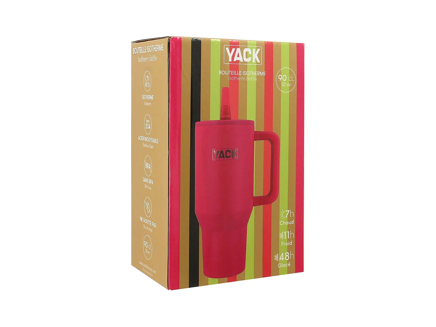 Yack - Gobelet Isotherme Yack 90cl En Acier Inoxydable Fushia Anti-dérapant