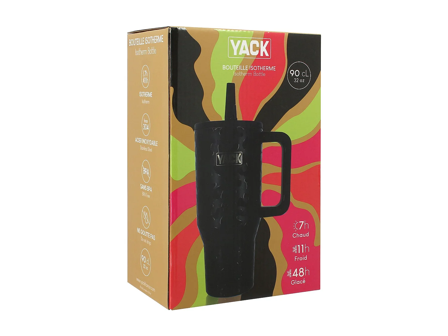 Yack - Gobelet Isotherme Yack 90cl En Acier Inoxydable Leopard Noir Anti-derap