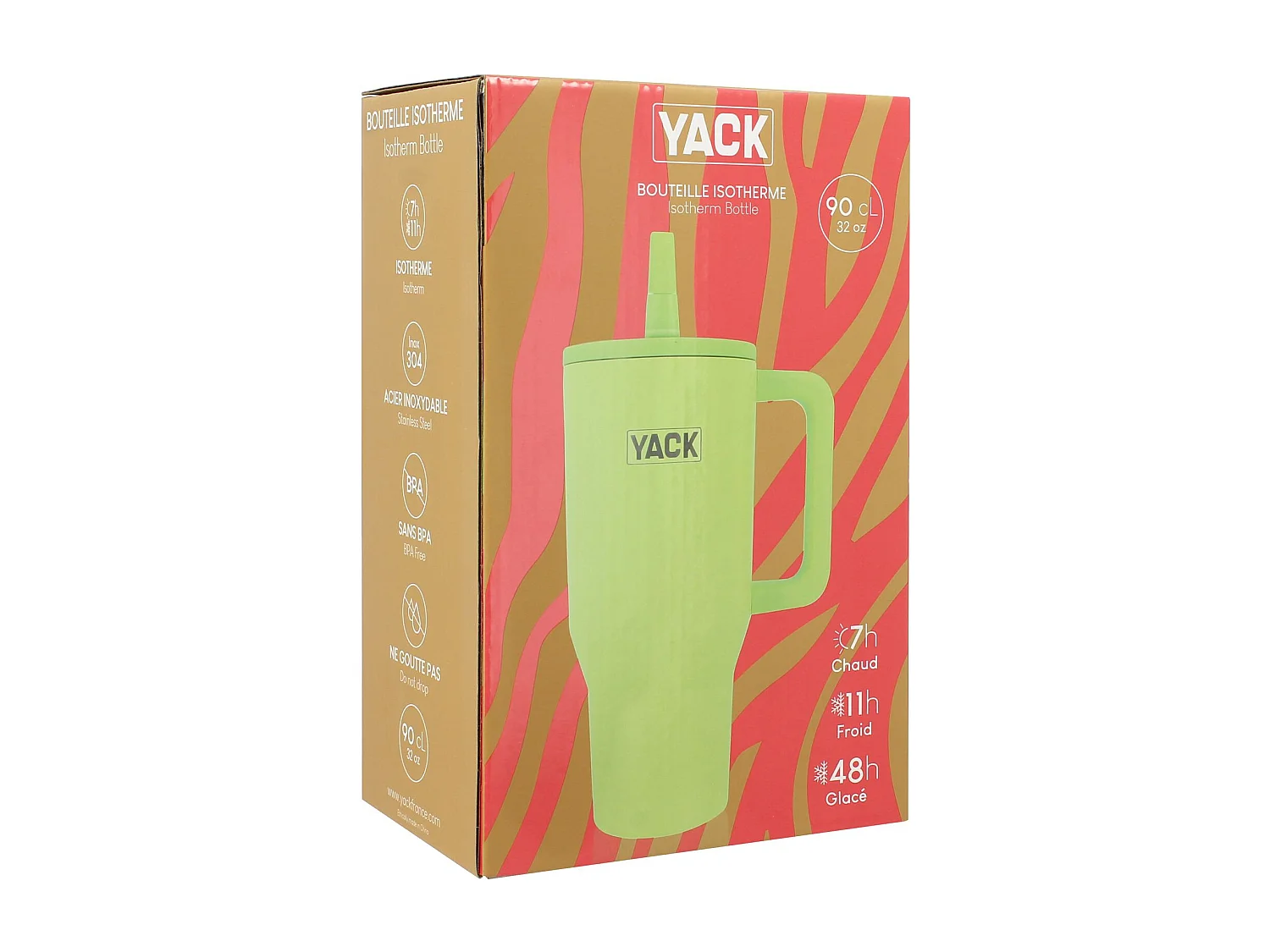 Yack - Gobelet Isotherme Yack 90cl En Acier Inoxydable Vert Fluo Anti-derapant
