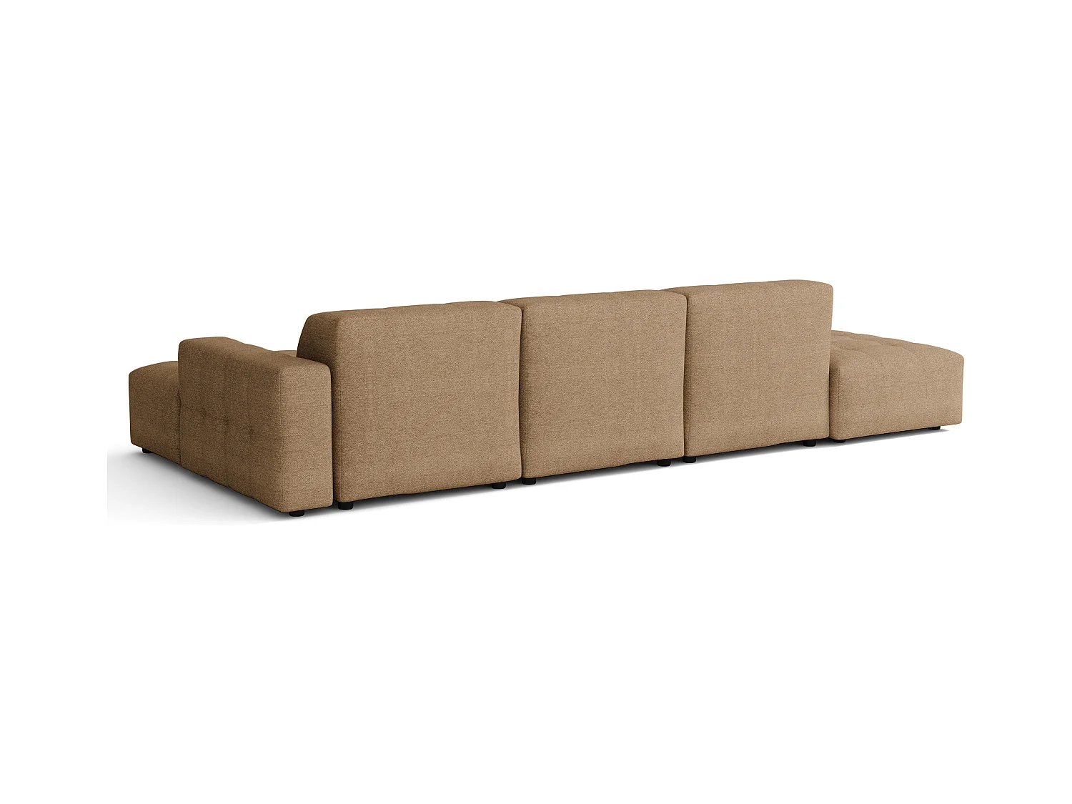 Ecksofa rechts mit Hocker/Pouf Bergamo B – Stoff Raven  34 hellbraun, 341×166×70 cm