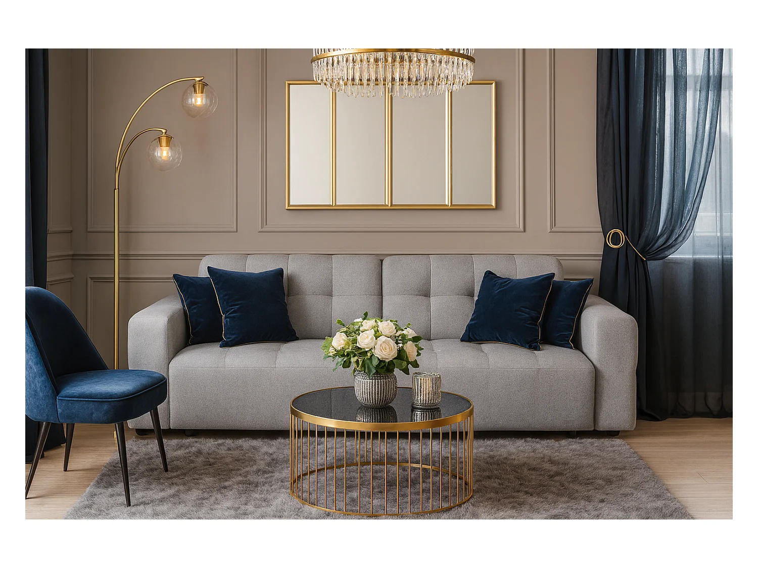 Bergamo Canapé 3 places – tissu Raven 7 gris, 244×102×70 cm