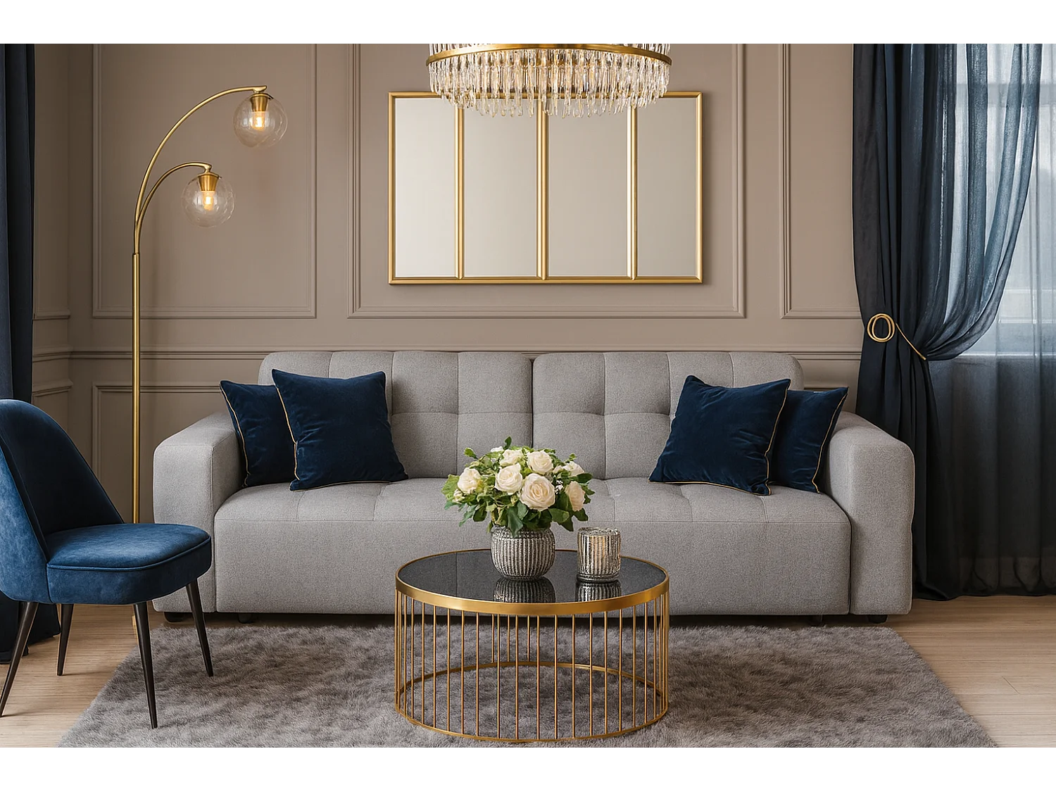 Bergamo Canapé 3 places – tissu Raven 7 gris, 244×102×70 cm