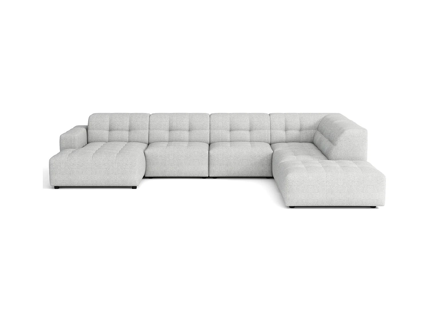 Canapé d’angle droit avec pouf Bergamo C– tissu Raven 6 gris clair,  364×262×70 cm