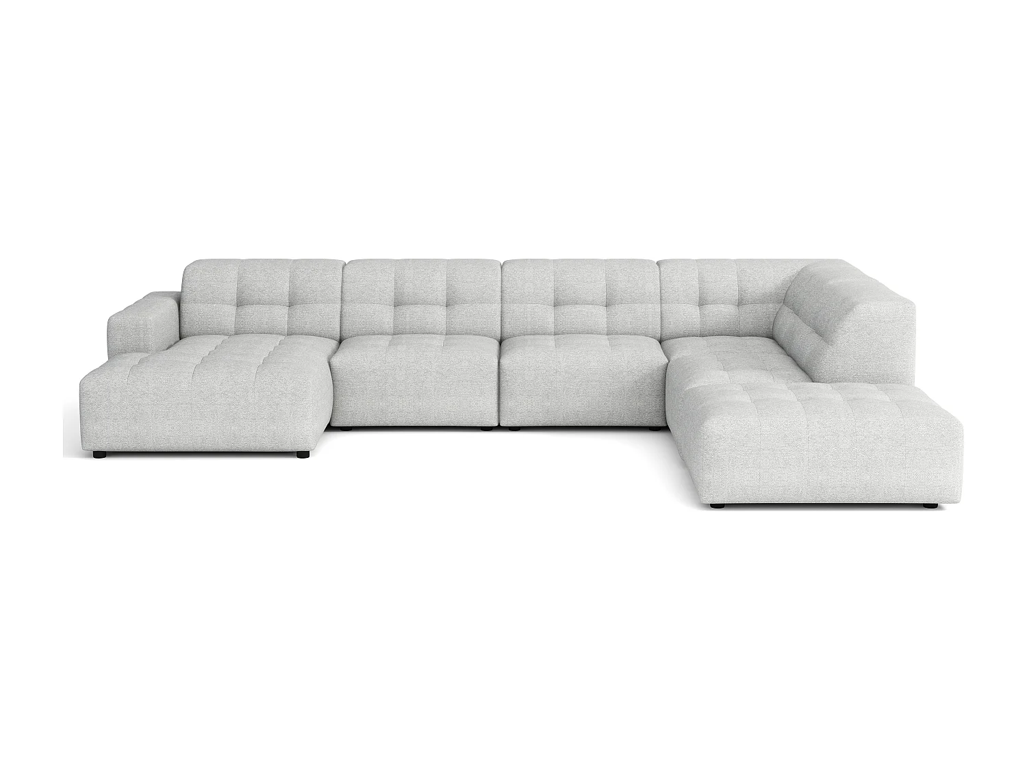 Canapé d’angle droit avec pouf Bergamo C– tissu Raven 6 gris clair,  364×262×70 cm