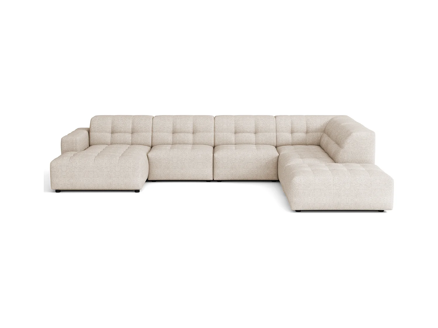 Canapé d’angle gauche avec pouf Bergamo C– tissu Raven 24 crème,  364×262×70 cm