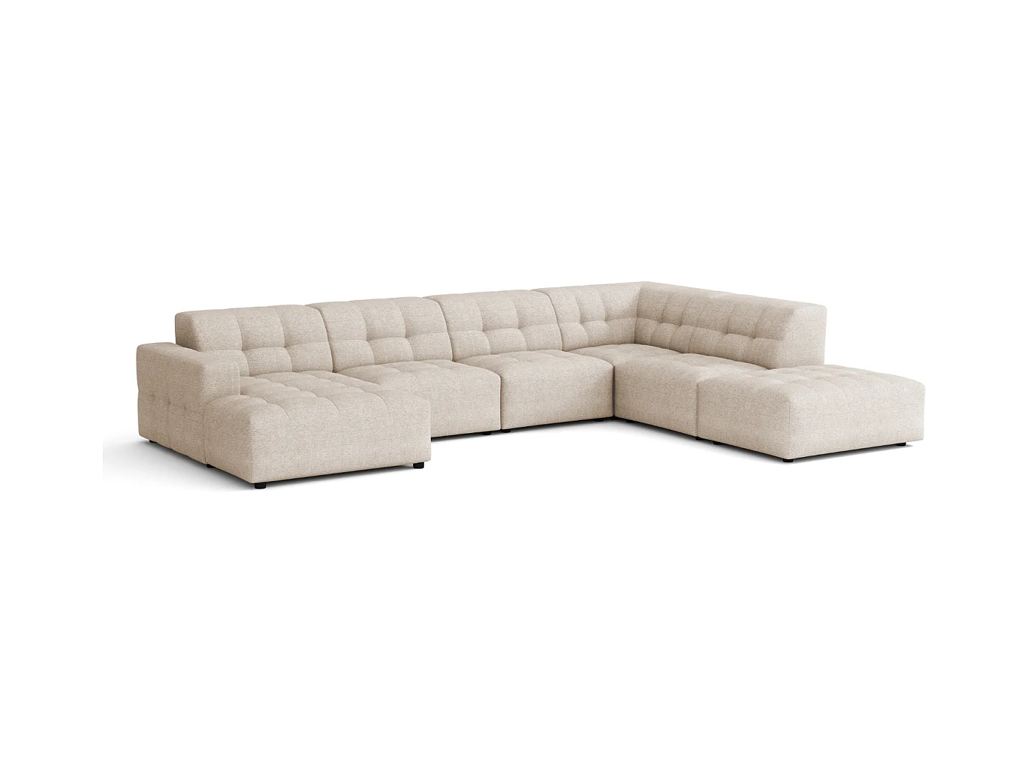 Canapé d’angle gauche avec pouf Bergamo C– tissu Raven 24 crème,  364×262×70 cm