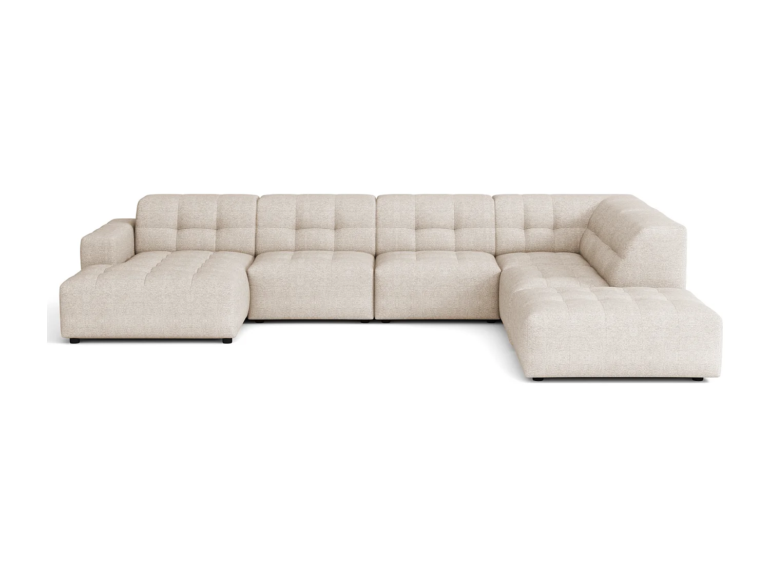 Hoekbank links met poef Bergamo C– stof Raven   24 crème, 364x262x70 cm