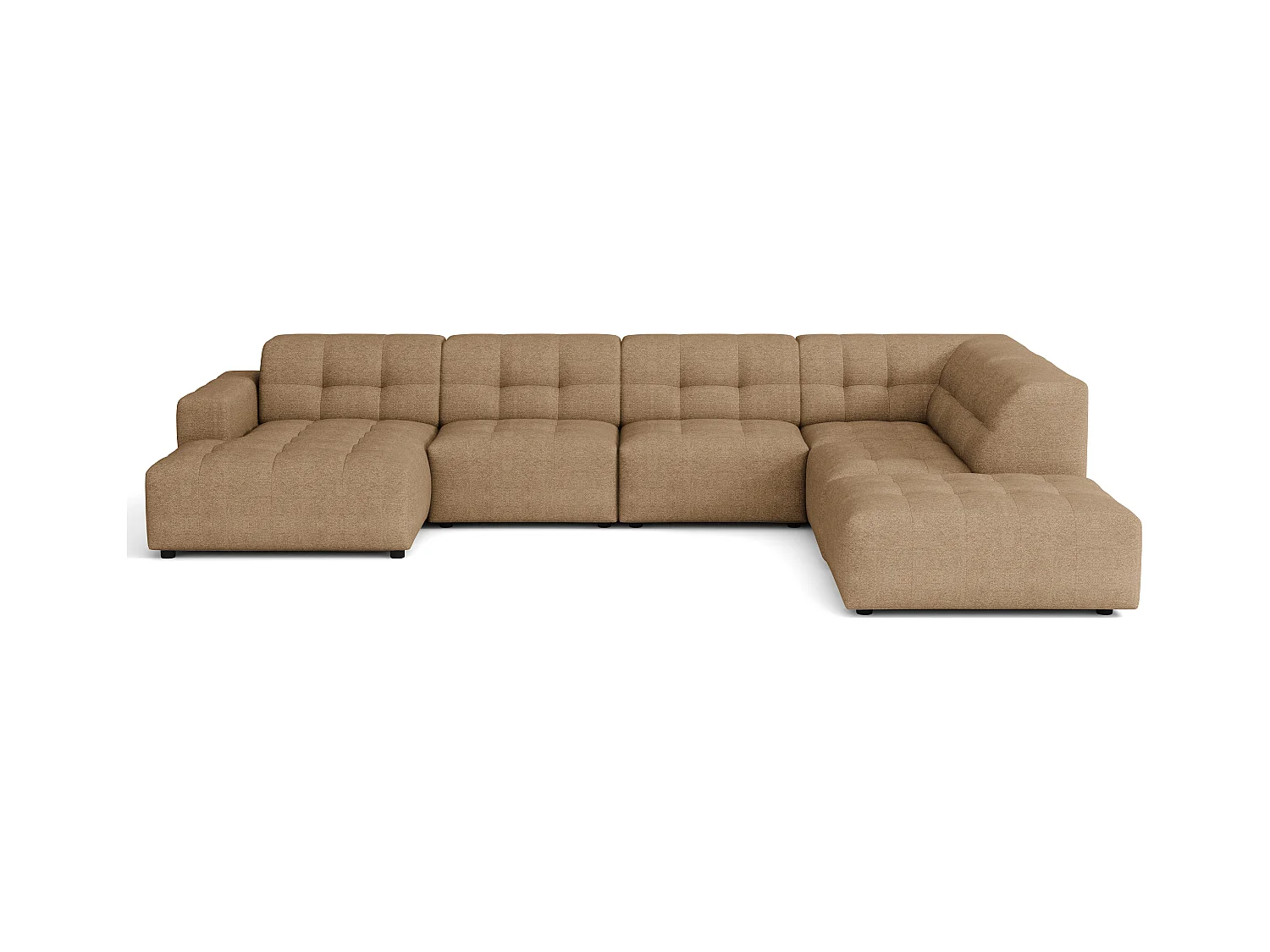Ecksofa links mit Hocker/Pouf Bergamo C– Stoff Raven  34 hellbraun, 364x262x70 cm