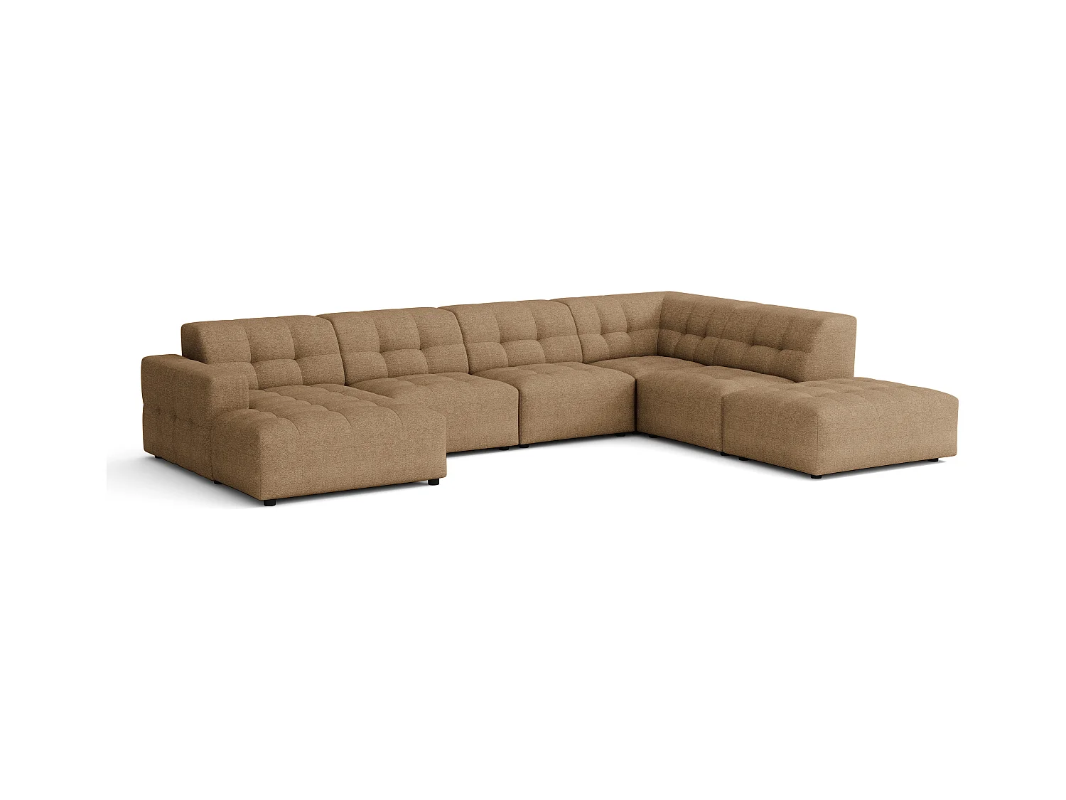 Ecksofa links mit Hocker/Pouf Bergamo C– Stoff Raven  34 hellbraun, 364x262x70 cm