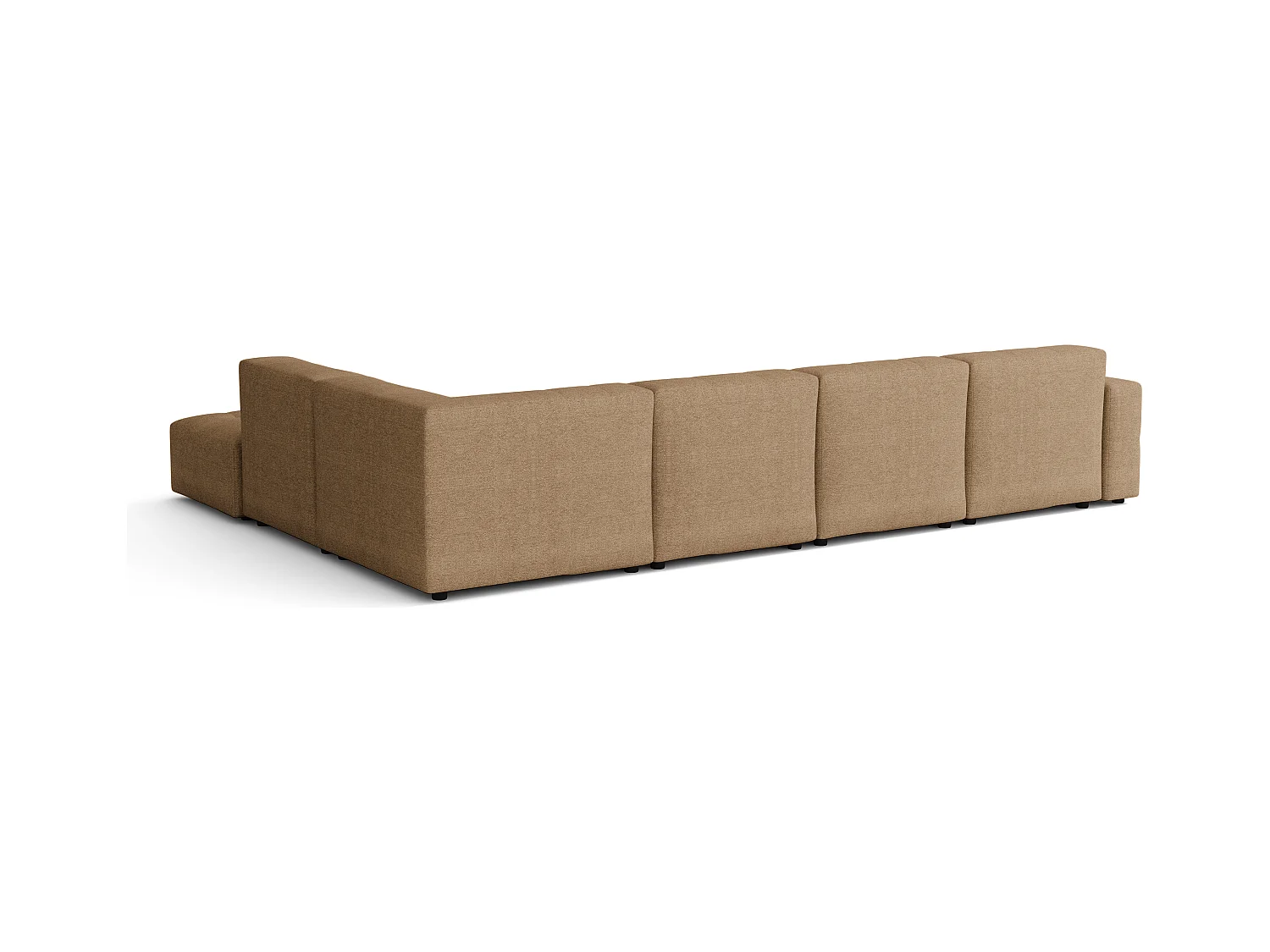 Ecksofa links mit Hocker/Pouf Bergamo C– Stoff Raven  34 hellbraun, 364x262x70 cm