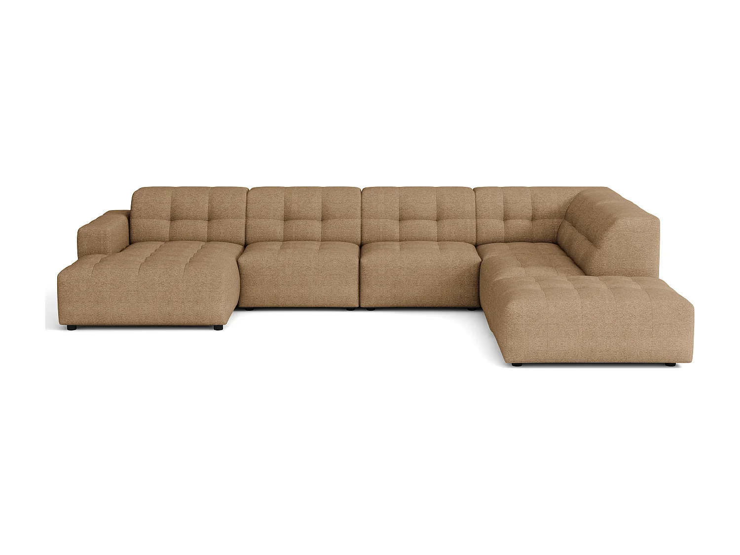 Canapé d’angle gauche avec pouf Bergamo C– tissu Raven 34 marron clair, 364×262×70 cm