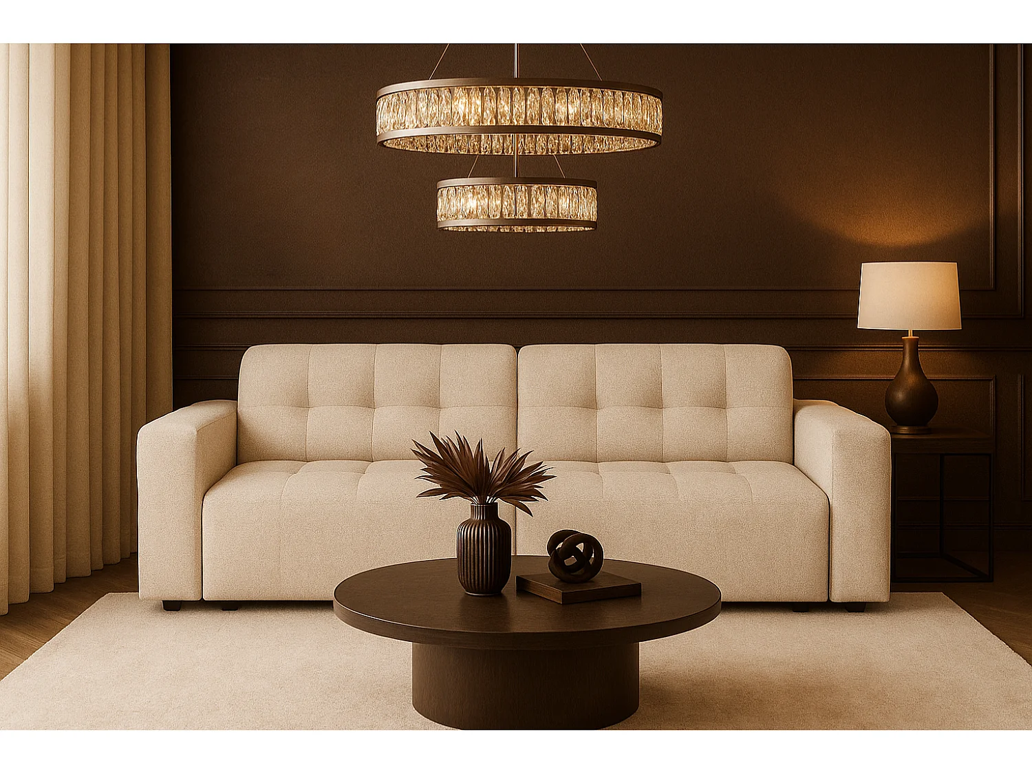 Bergamo Canapé 3 places – tissu Raven 24 crème, 244×102×70 cm