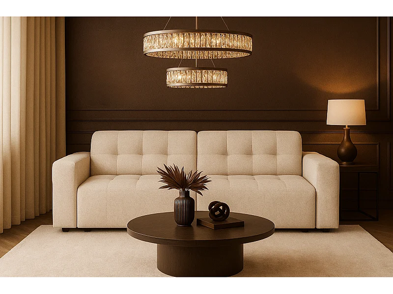 Bergamo 3-zitsbank – stof Raven 24 crème, 244×102×70 cm