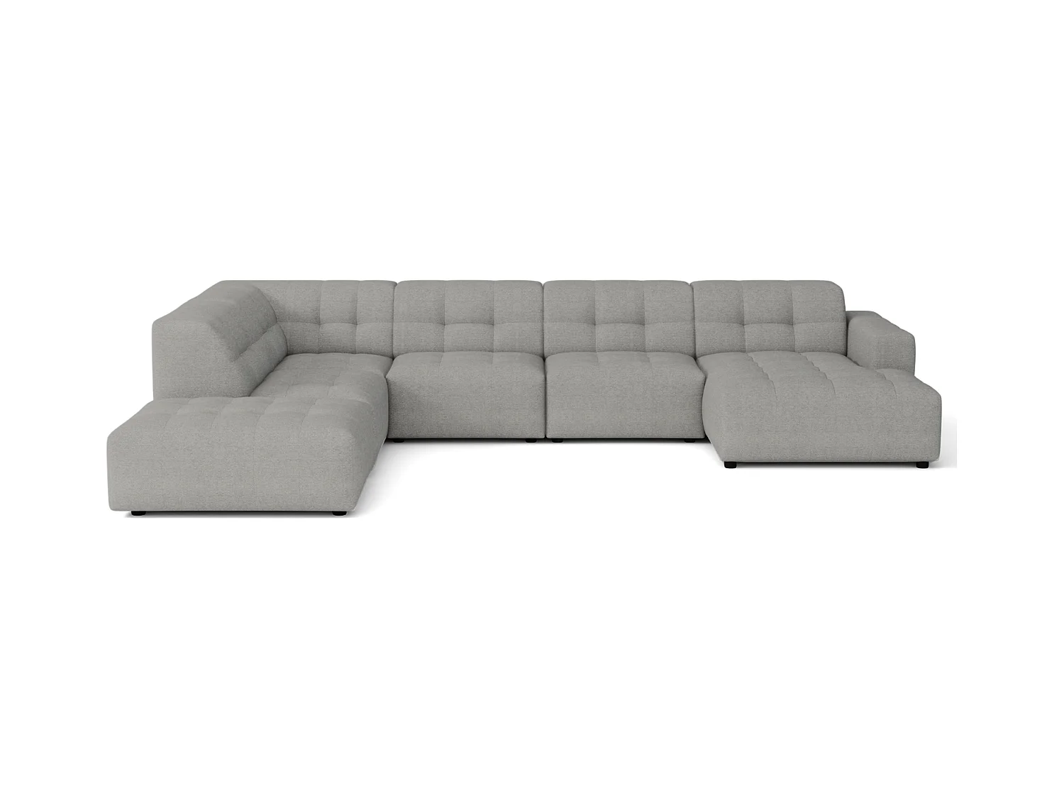 Ecksofa rechts mit Hocker/Pouf Bergamo C– Stoff Raven 7 grau, 364x262x70 cm