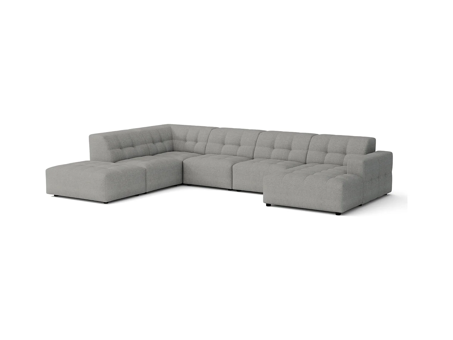 Ecksofa rechts mit Hocker/Pouf Bergamo C– Stoff Raven 7 grau, 364x262x70 cm