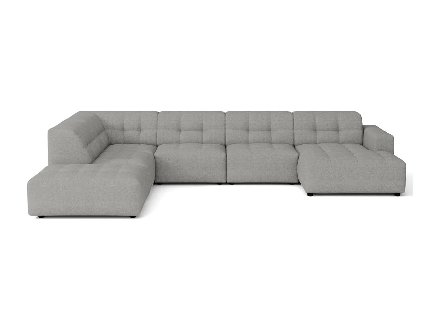 Hoekbank rechts met poef Bergamo C– stof Raven 7 grijs, 364x262x70 cm