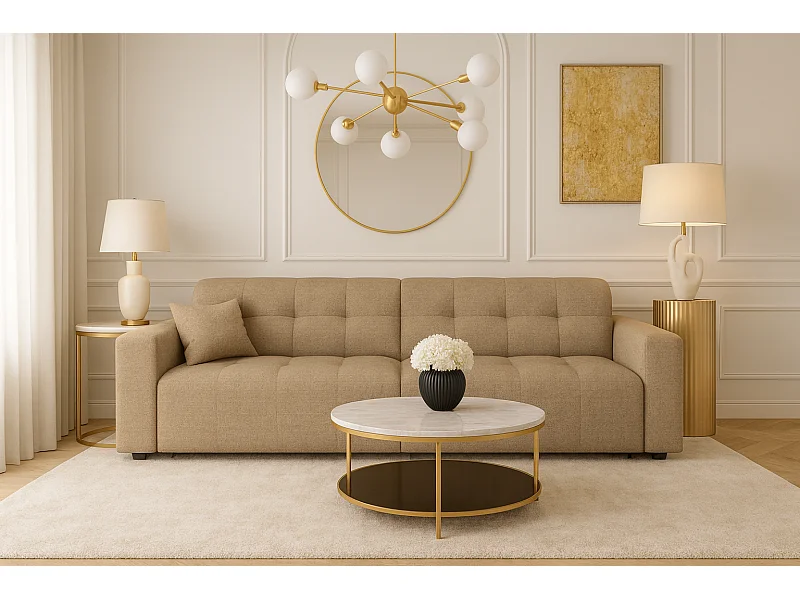 Bergamo Canapé 3 places – tissu Raven 30 beige, 244×102×70 cm