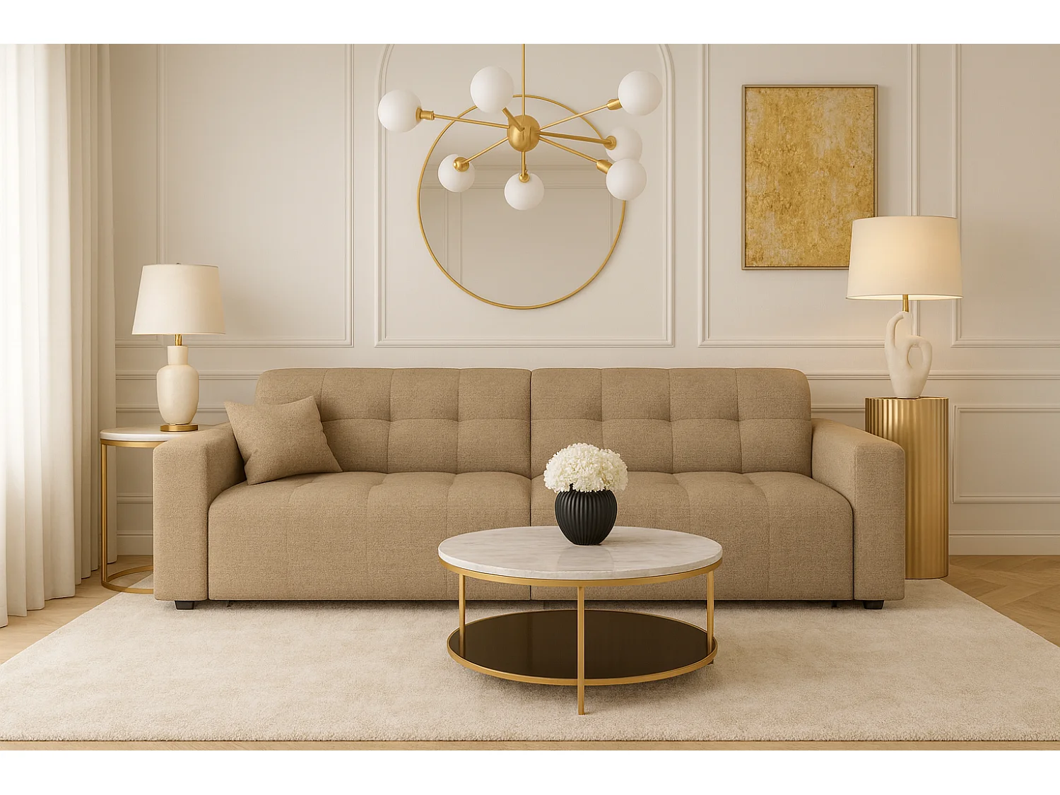 Sofa Bergamo 3-osobowa, tkanina Raven 30 beżowa– 244×102×70 cm