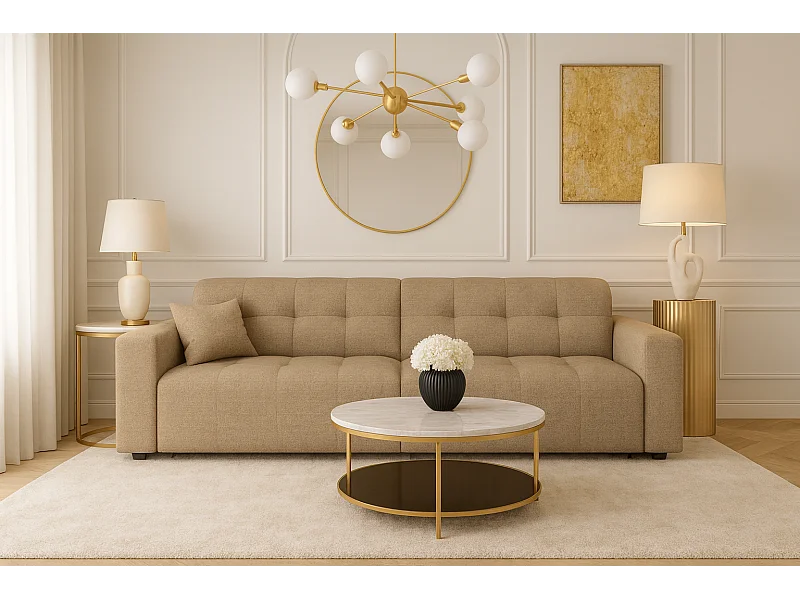 Bergamo 3-zitsbank – stof Raven 30 beige, 244×102×70 cm