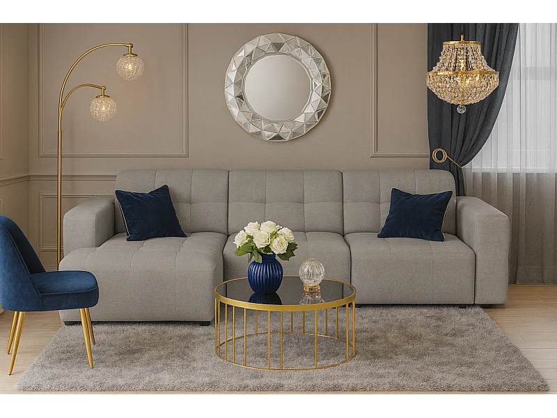 Ecksofa links Bergamo A – Stoff Raven 7 grau, 284×166×70 cm