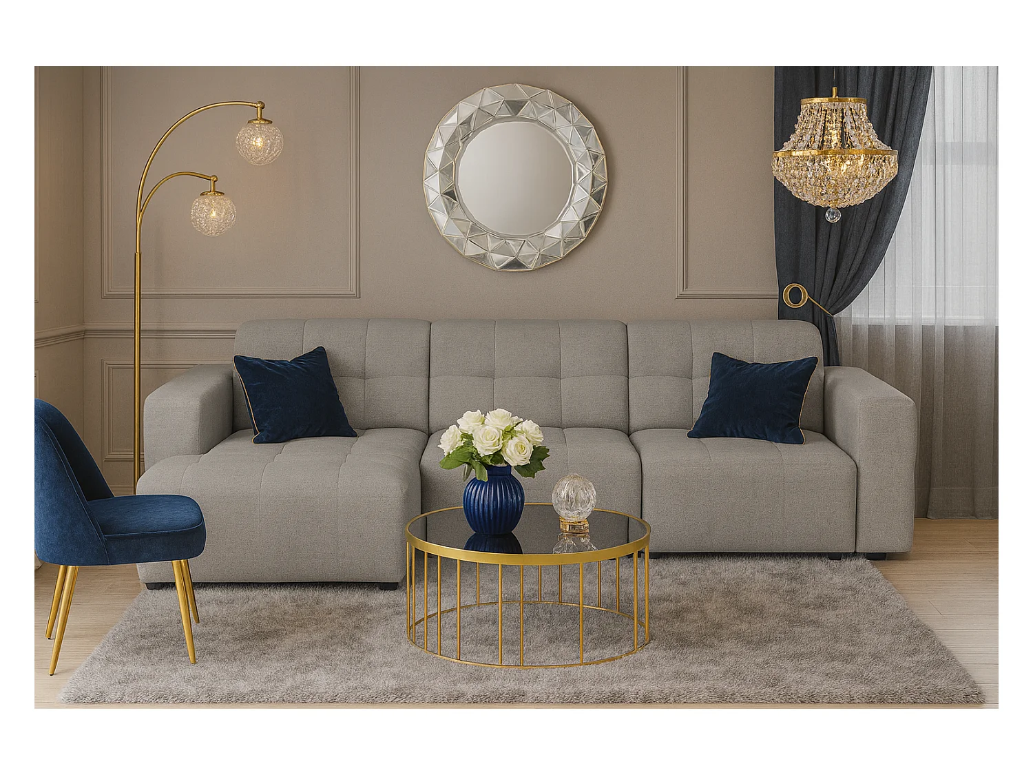 Ecksofa links Bergamo A – Stoff Raven 7 grau, 284×166×70 cm