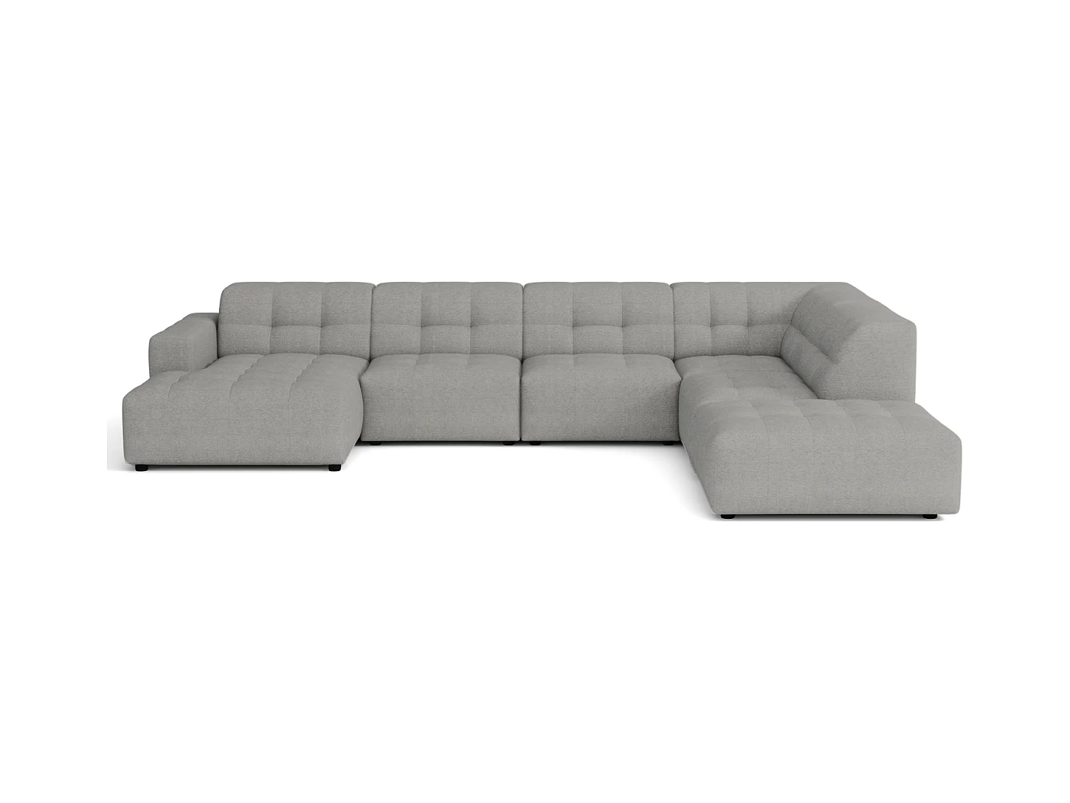 Ecksofa links mit Hocker/Pouf Bergamo C – Stoff Raven 7 grau, 364x262x70 cm