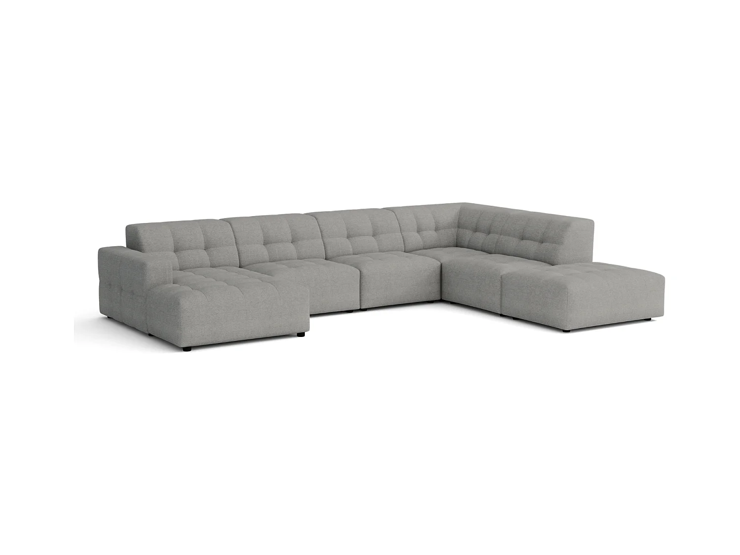 Ecksofa links mit Hocker/Pouf Bergamo C – Stoff Raven 7 grau, 364x262x70 cm