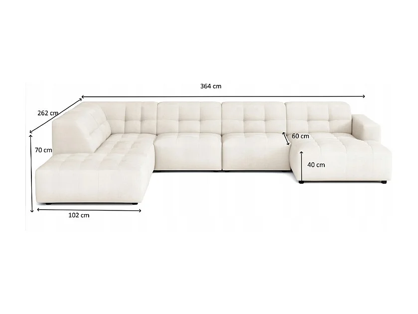 Canapé d’angle gauche avec pouf Bergamo C– tissu Raven 7 gris, 364×262×70 cm