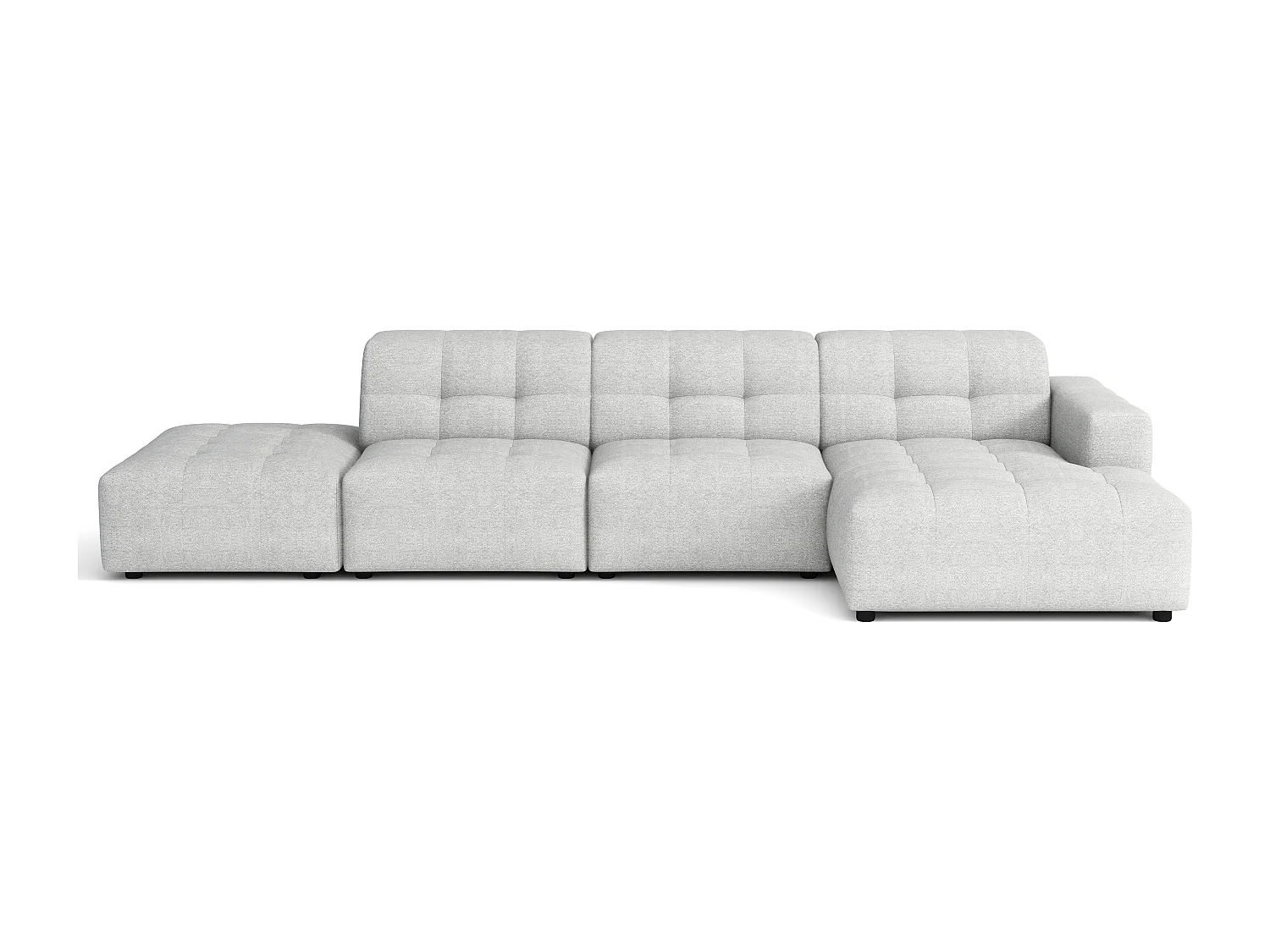 Canapé d’angle gauche avec pouf Bergamo B – tissu Raven 6 gris clair, 341×166×70 cm