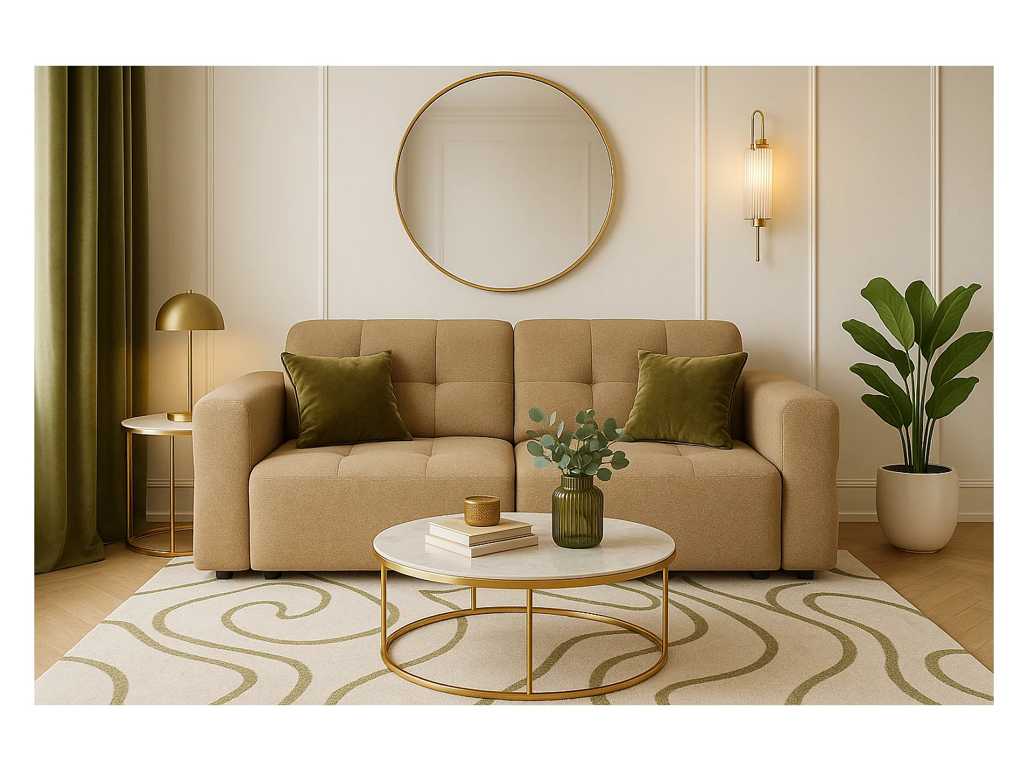 Bergamo Canapé 3 places – tissu Raven 34 gris marron clair, 244×102×70 cm