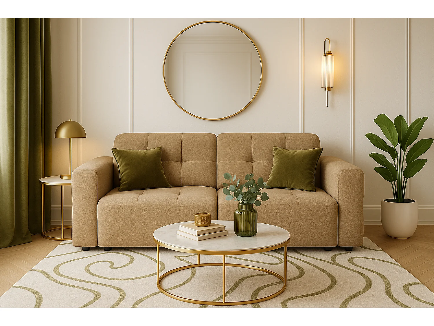 Bergamo Canapé 3 places – tissu Raven 34 gris marron clair, 244×102×70 cm