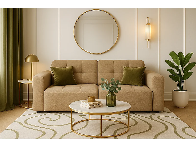 Bergamo 2-Sitzer Sofa – Stoff Raven 34 hellbraun, 204×102×70 cm