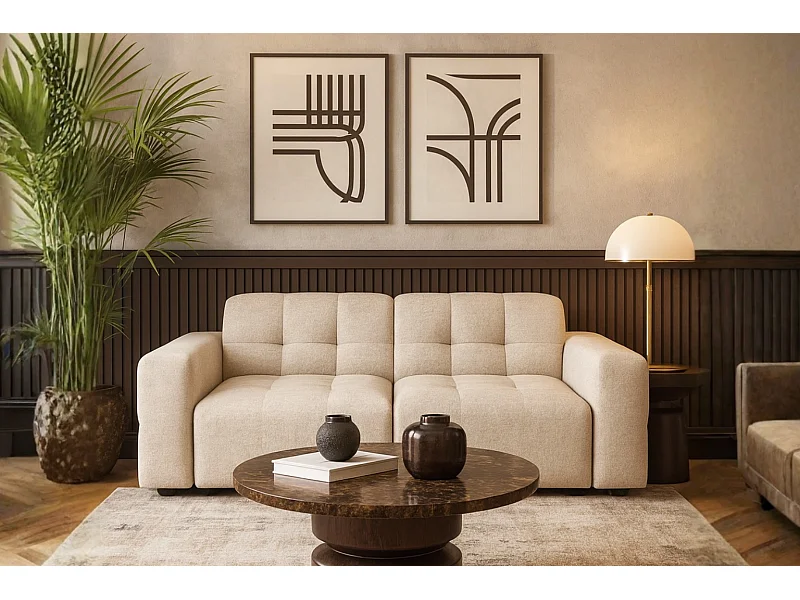 Bergamo 2-zitsbank – stof Raven 24 crème, 204×102×70 cm