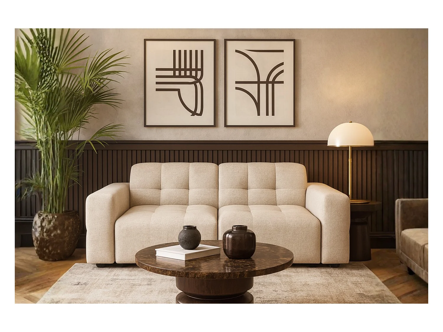 Bergamo 2-Sitzer Sofa – Stoff Raven 24 creme, 204×102×70 cm