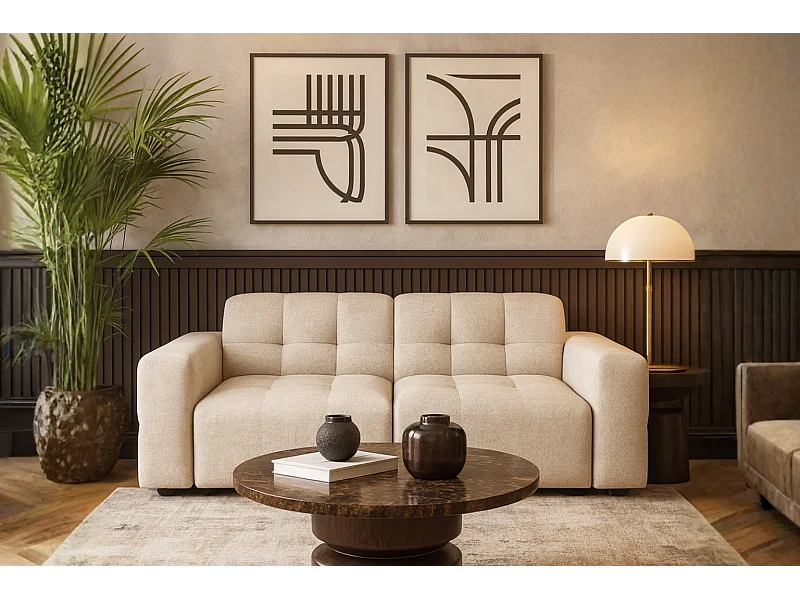 Bergamo Canapé 2 places – tissu Raven 24 crème, 204×102×70 cm