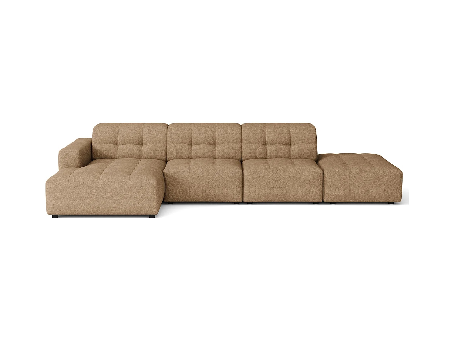 Canapé d’angle gauche avec pouf Bergamo B– tissu Raven 34 marron clair, 341×166×70 cm