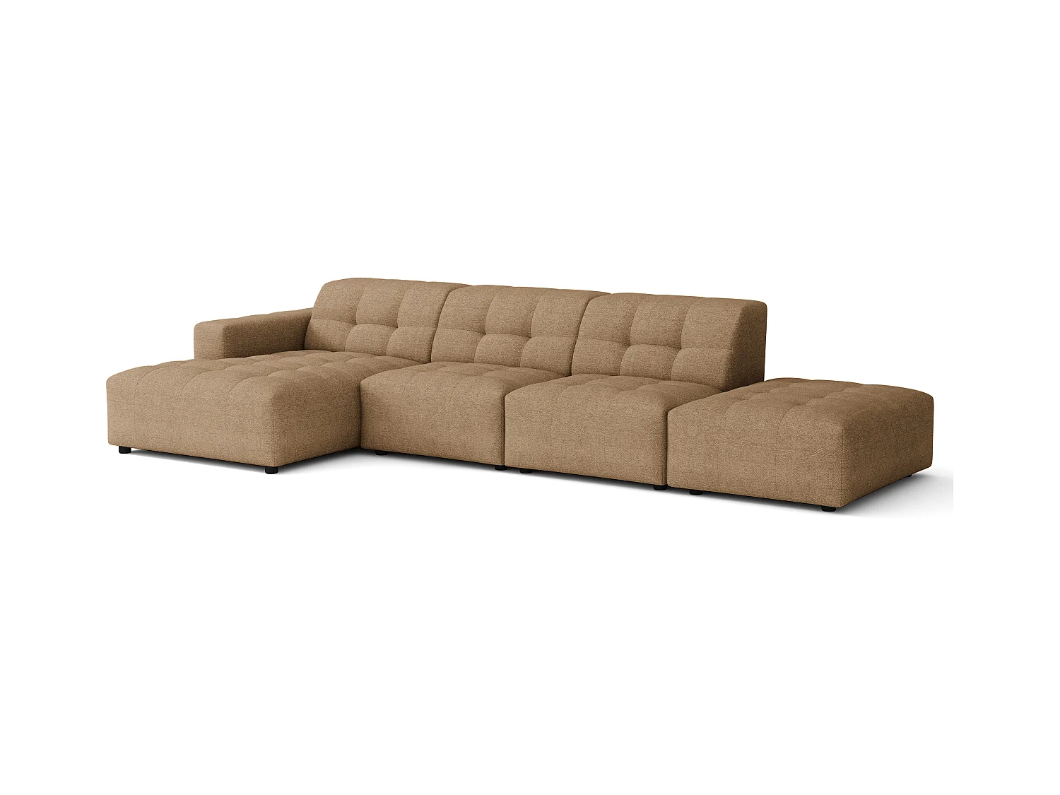 Canapé d’angle gauche avec pouf Bergamo B– tissu Raven 34 marron clair, 341×166×70 cm