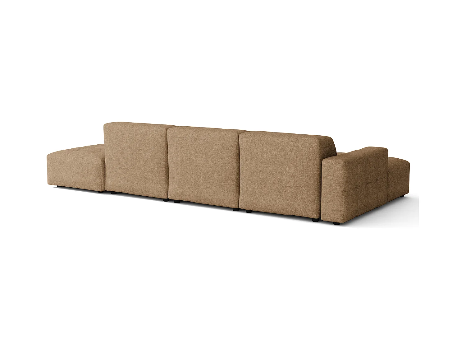 Canapé d’angle gauche avec pouf Bergamo B– tissu Raven 34 marron clair, 341×166×70 cm